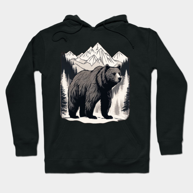 Brown Bear infront of Mountain Hoodie by BirdsnStuff