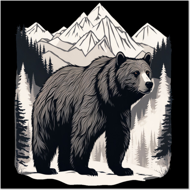 Brown Bear infront of Mountain Wall Art by BirdsnStuff