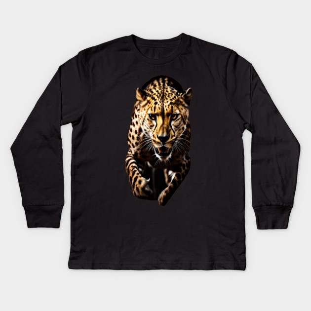 A Cheetah in Motion Kids Long Sleeve T-Shirt by BirdsnStuff