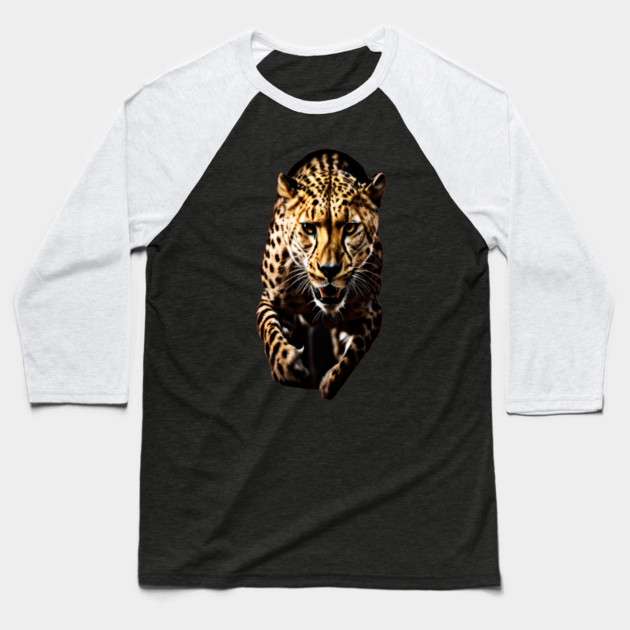 A Cheetah in Motion Baseball T-Shirt by BirdsnStuff