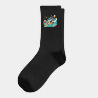 Funny Pizza Lover, Astronaut Surfing in Space Socks