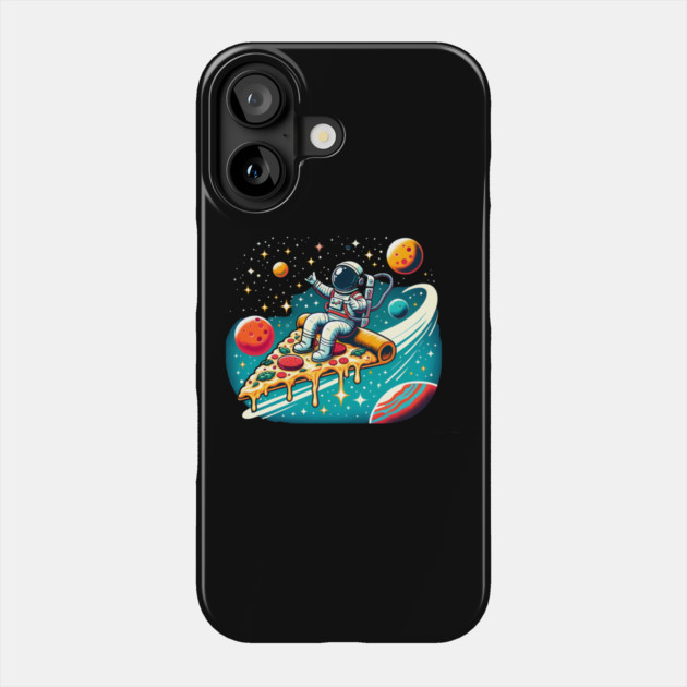 Funny Pizza Lover, Astronaut Surfing in Space Phone Case by logiamerch