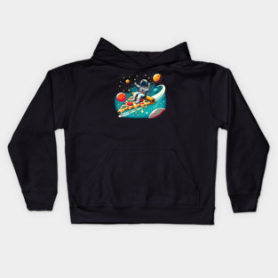 Funny Pizza Lover, Astronaut Surfing in Space Kids Hoodie