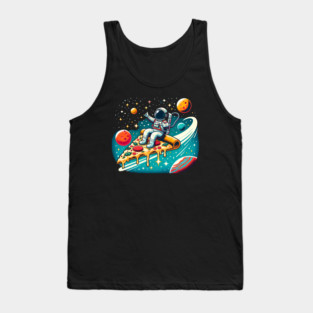 Funny Pizza Lover, Astronaut Surfing in Space Tank Top