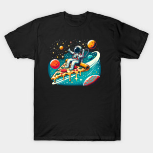 Funny Pizza Lover, Astronaut Surfing in Space T-Shirt