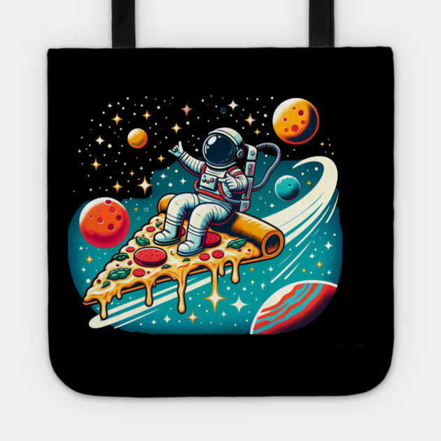 Funny Pizza Lover, Astronaut Surfing in Space Tote by logiamerch