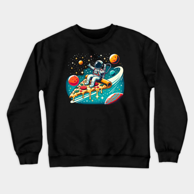 Funny Pizza Lover, Astronaut Surfing in Space Crewneck Sweatshirt by logiamerch