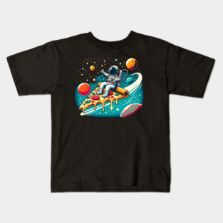 Funny Pizza Lover, Astronaut Surfing in Space Kids T-Shirt