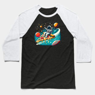 Funny Pizza Lover, Astronaut Surfing in Space Baseball T-Shirt