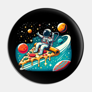 Funny Pizza Lover, Astronaut Surfing in Space Pin