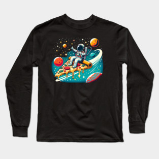 Funny Pizza Lover, Astronaut Surfing in Space Long Sleeve T-Shirt