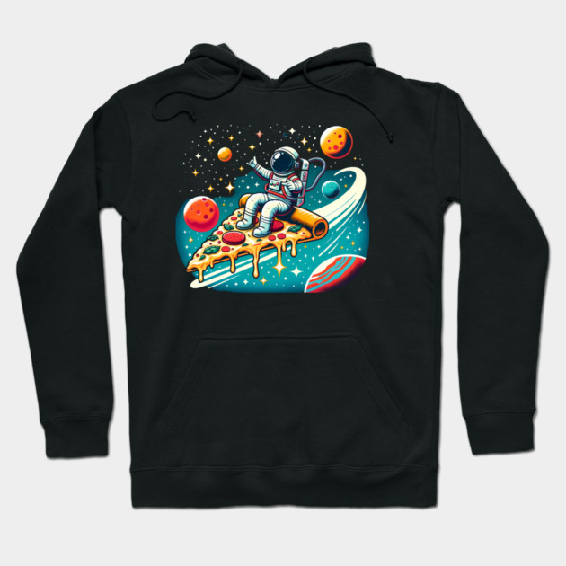 Funny Pizza Lover, Astronaut Surfing in Space Hoodie by logiamerch