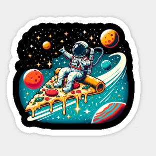 Funny Pizza Lover, Astronaut Surfing in Space Sticker