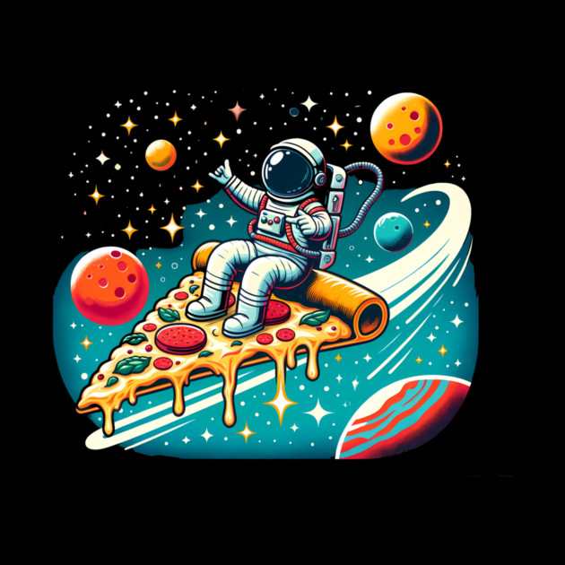 Funny Pizza Lover, Astronaut Surfing in Space by logiamerch