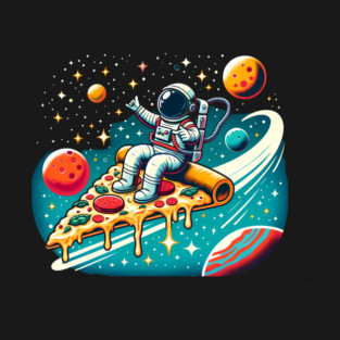 Funny Pizza Lover, Astronaut Surfing in Space T-Shirt