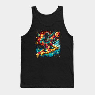 Funny Pizza Lover, Astronaut Surfing in Space Tank Top