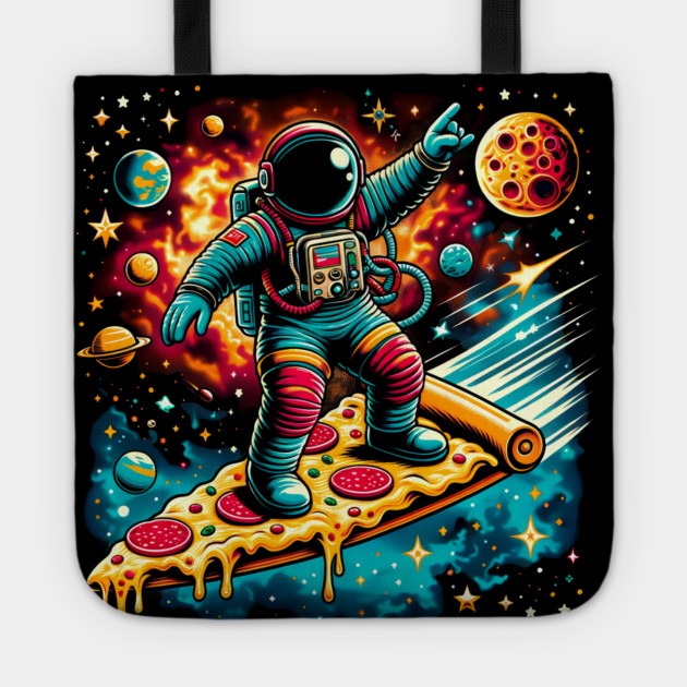 Funny Pizza Lover, Astronaut Surfing in Space Tote by logiamerch