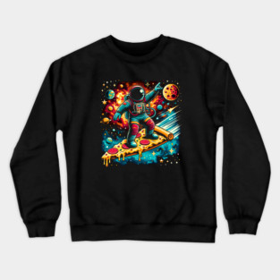 Funny Pizza Lover, Astronaut Surfing in Space Crewneck Sweatshirt