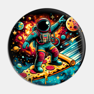 Funny Pizza Lover, Astronaut Surfing in Space Pin