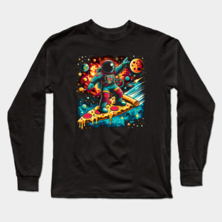 Funny Pizza Lover, Astronaut Surfing in Space Long Sleeve T-Shirt