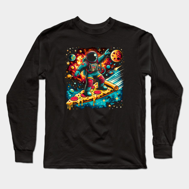 Funny Pizza Lover, Astronaut Surfing in Space Long Sleeve T-Shirt by logiamerch