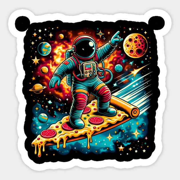 Funny Pizza Lover, Astronaut Surfing in Space Sticker by logiamerch
