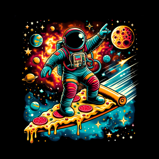 Funny Pizza Lover, Astronaut Surfing in Space by logiamerch