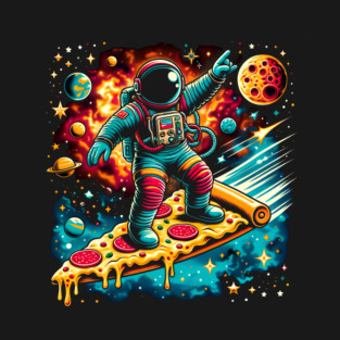 Funny Pizza Lover, Astronaut Surfing in Space T-Shirt
