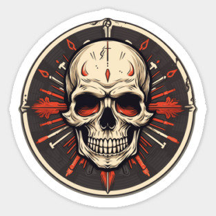 Dark Skull and Darts Design | Gothic Tattoo Art with Vintage Flair Sticker