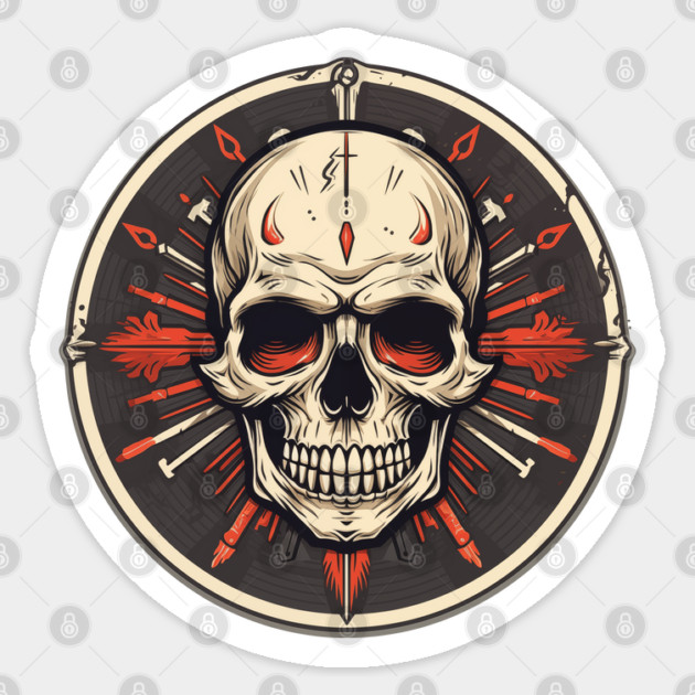 Dark Skull and Darts Design | Gothic Tattoo Art with Vintage Flair Sticker by WarFX Designs