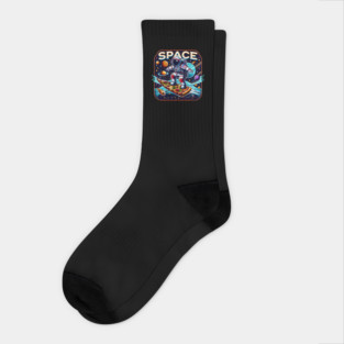 Funny Pizza Lover, Astronaut Surfing in Space Socks