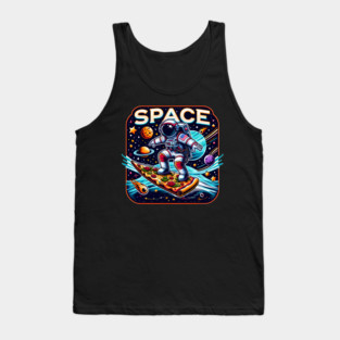 Funny Pizza Lover, Astronaut Surfing in Space Tank Top