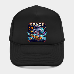 Funny Pizza Lover, Astronaut Surfing in Space Hat