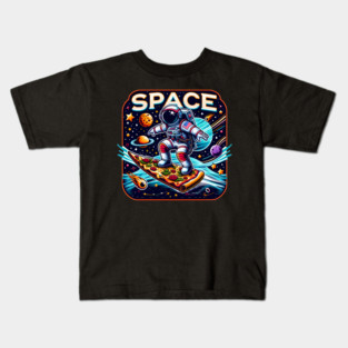 Funny Pizza Lover, Astronaut Surfing in Space Kids T-Shirt