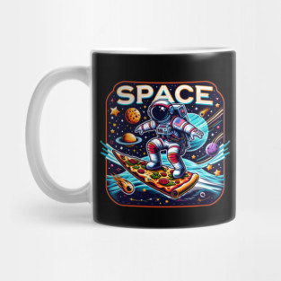 Funny Pizza Lover, Astronaut Surfing in Space Mug
