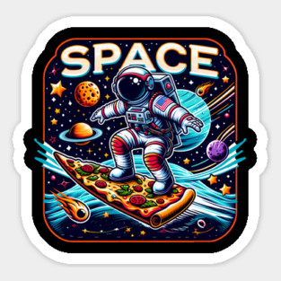 Funny Pizza Lover, Astronaut Surfing in Space Sticker
