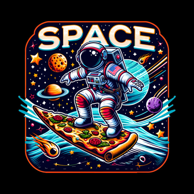 Funny Pizza Lover, Astronaut Surfing in Space by logiamerch
