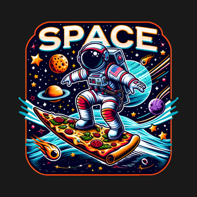 Funny Pizza Lover, Astronaut Surfing in Space by logiamerch
