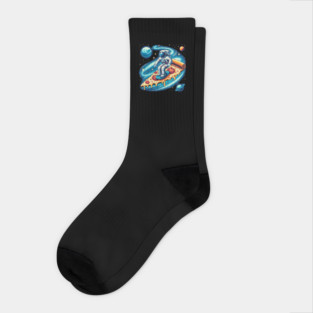 Funny Pizza Lover, Astronaut Surfing in Space Socks