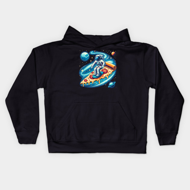 Funny Pizza Lover, Astronaut Surfing in Space Kids Hoodie by logiamerch