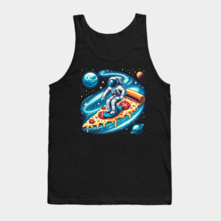 Funny Pizza Lover, Astronaut Surfing in Space Tank Top