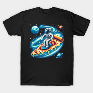 Funny Pizza Lover, Astronaut Surfing in Space T-Shirt