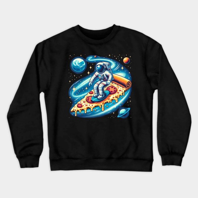 Funny Pizza Lover, Astronaut Surfing in Space Crewneck Sweatshirt by logiamerch