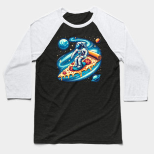 Funny Pizza Lover, Astronaut Surfing in Space Baseball T-Shirt