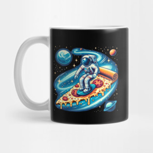 Funny Pizza Lover, Astronaut Surfing in Space Mug
