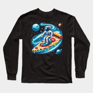 Funny Pizza Lover, Astronaut Surfing in Space Long Sleeve T-Shirt