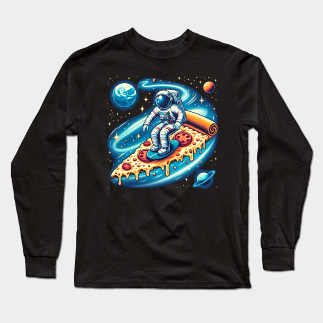 Funny Pizza Lover, Astronaut Surfing in Space Long Sleeve T-Shirt by logiamerch