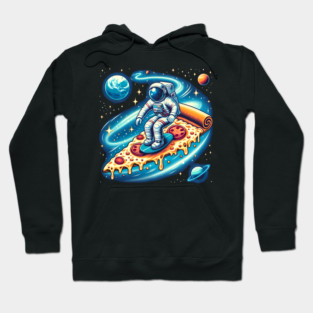 Funny Pizza Lover, Astronaut Surfing in Space Hoodie