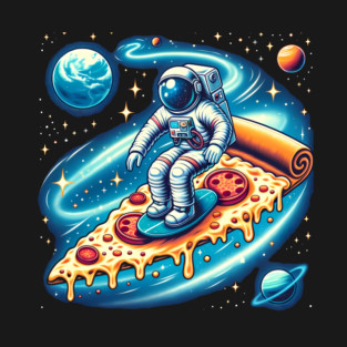 Funny Pizza Lover, Astronaut Surfing in Space T-Shirt