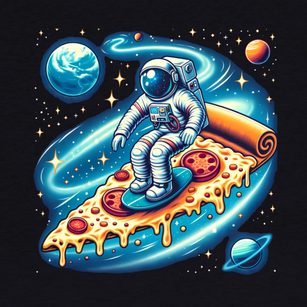 Funny Pizza Lover, Astronaut Surfing in Space by logiamerch